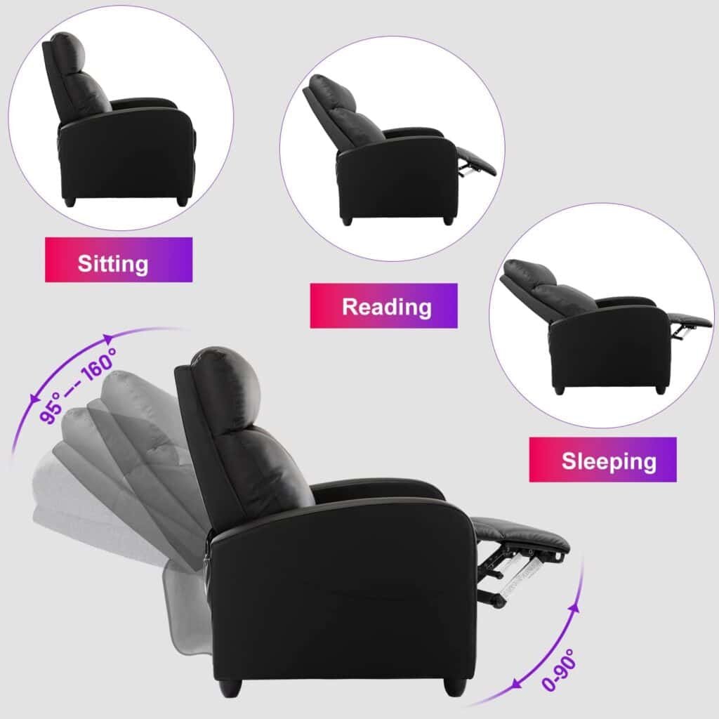 Zanzio Massage Modern Adjustable Heated Recliner Home Theater Single Sofa Chair Lounge with Padded Seat, Grey, Black