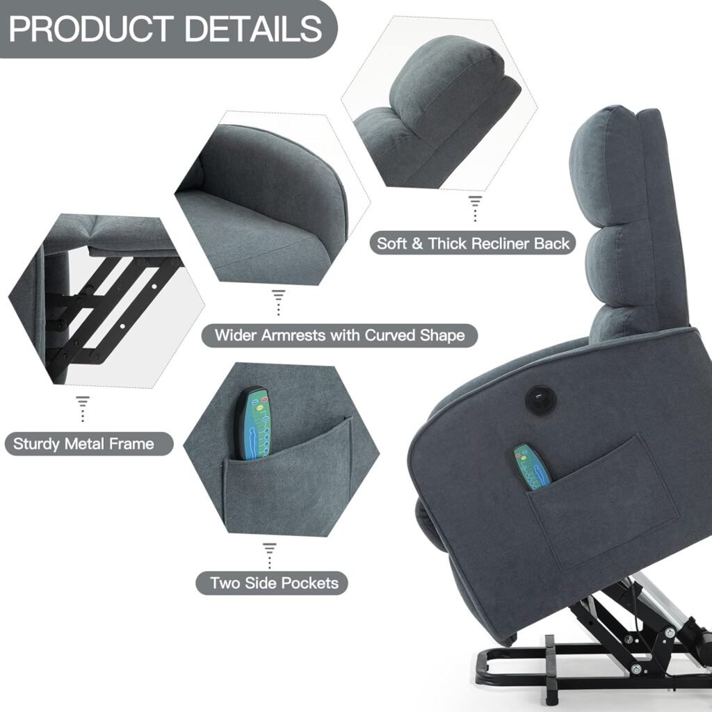 AVAWING Power Lift Massage Chair, Lift Recliner Chairs for Elderly, Electric Recliner W/Heat  Vibration, Linen Fabric Lift Chair with Side Pocket  USB Port for Living Room, Bedroom, Khaki