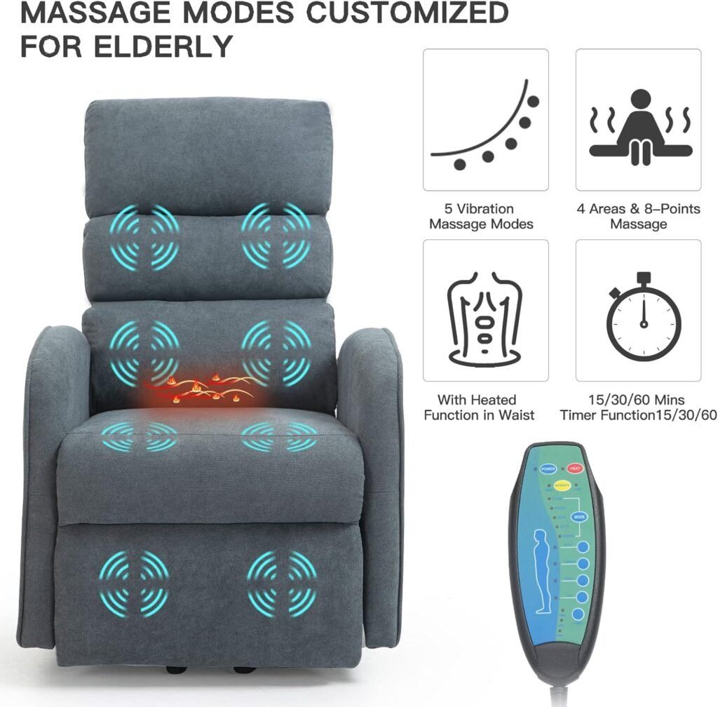 AVAWING Power Lift Massage Chair, Lift Recliner Chairs for Elderly, Electric Recliner W/Heat  Vibration, Linen Fabric Lift Chair with Side Pocket  USB Port for Living Room, Bedroom, Khaki