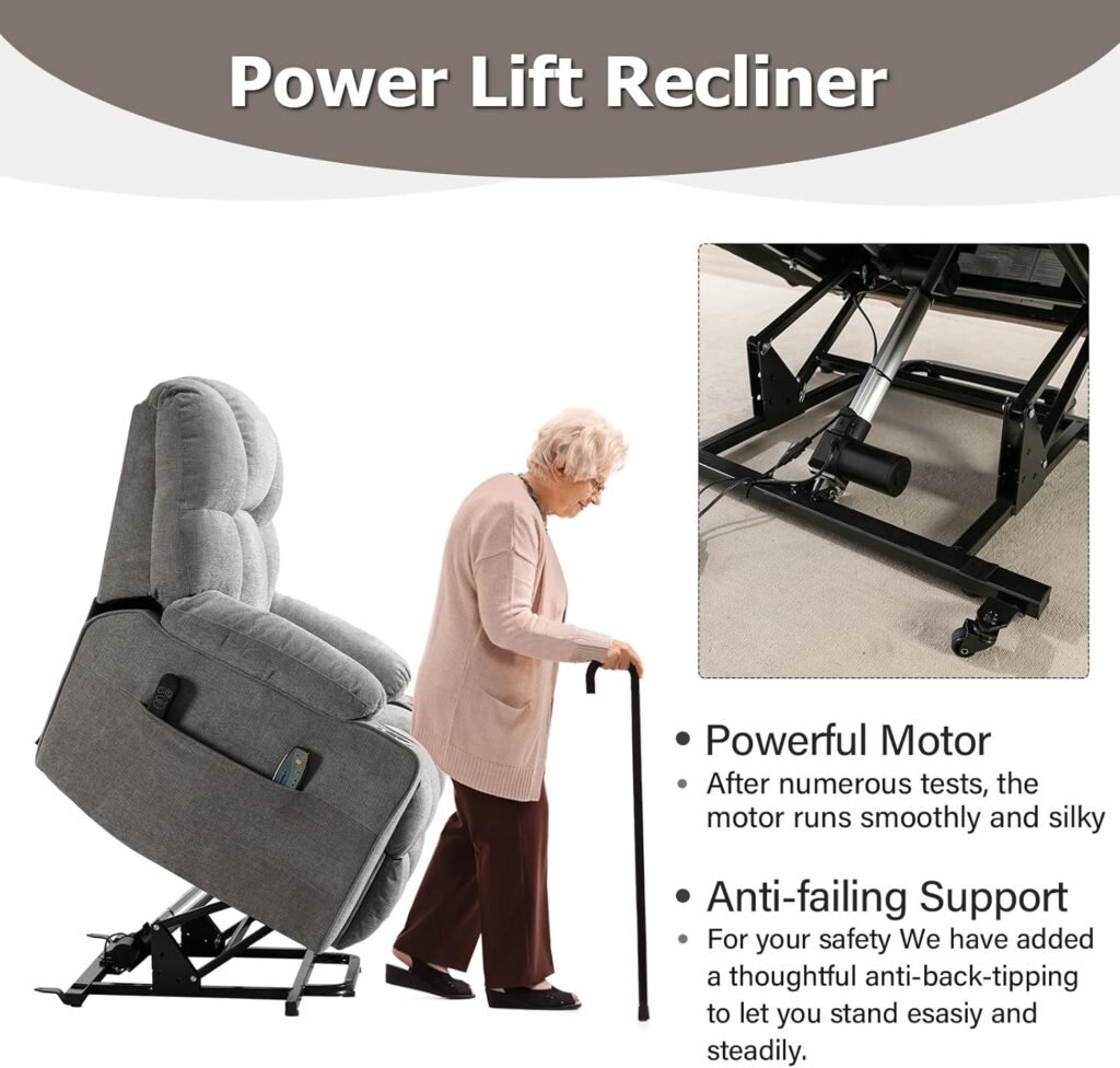 CANMOV Dual Motor Large Power Lift Recliner Chair for Elderly with Massage and Heat, Oversized Lay Flat Sleeper Electric Recliner, Heavy Duty Reclining Chairs with USB, Side Pocket, Cup Holders, Brown