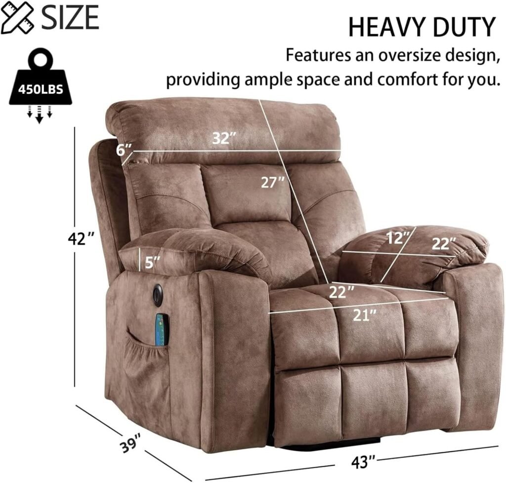 CANMOV Large Power Lift Recliner Chair with Massage and Heat for Elderly Big and Tall People, Overstuffed Wide Recliners with 2 Cup Holders, Side Pocket and USB Port, Camel