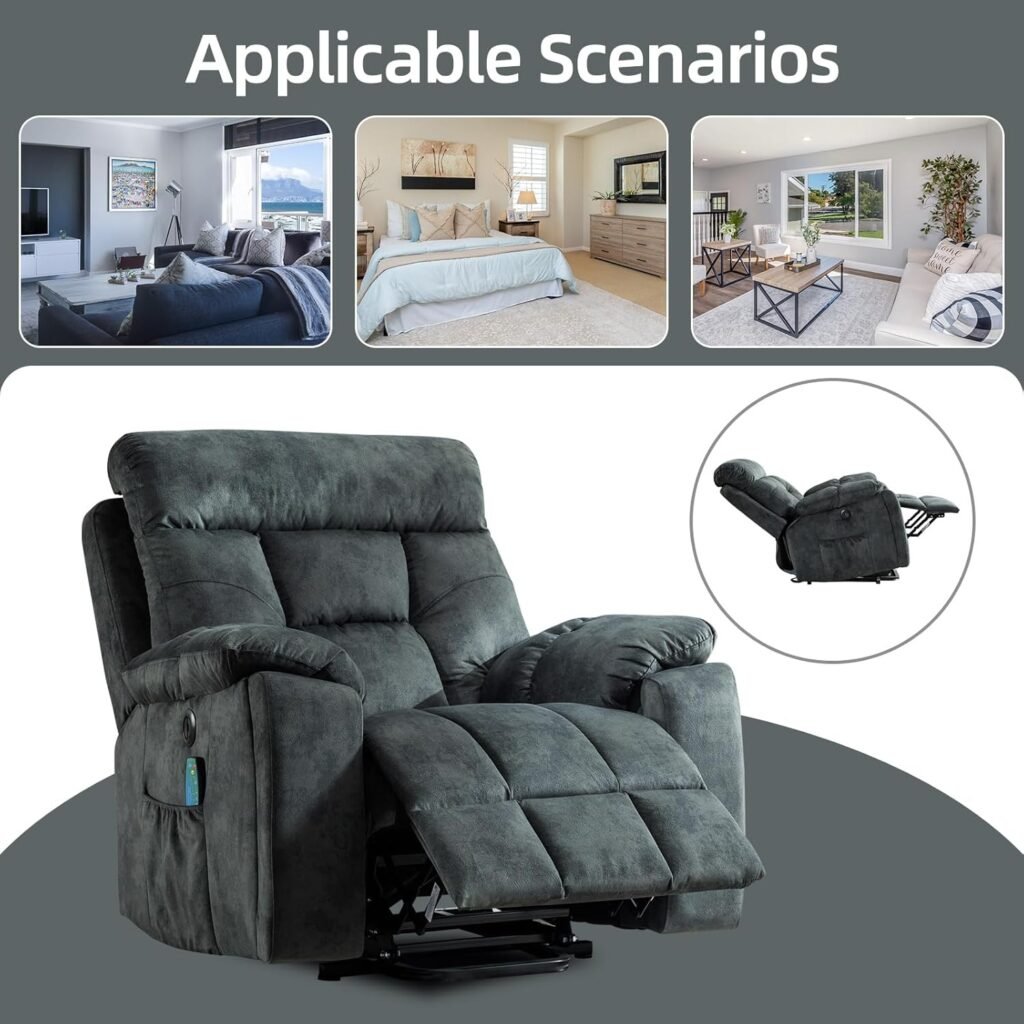 CANMOV Large Power Lift Recliner Chair with Massage and Heat for Elderly Big and Tall People, Overstuffed Wide Recliners with 2 Cup Holders, Side Pocket and USB Port, Camel