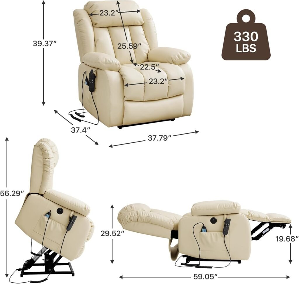 EDILLY Large Recliner Chairs, Power Lift Chairs Recliner for Elderly with Heat and Massage,Dual OKIN Motor,Comfy Breathable Leather Recliners for Living Room(Black)