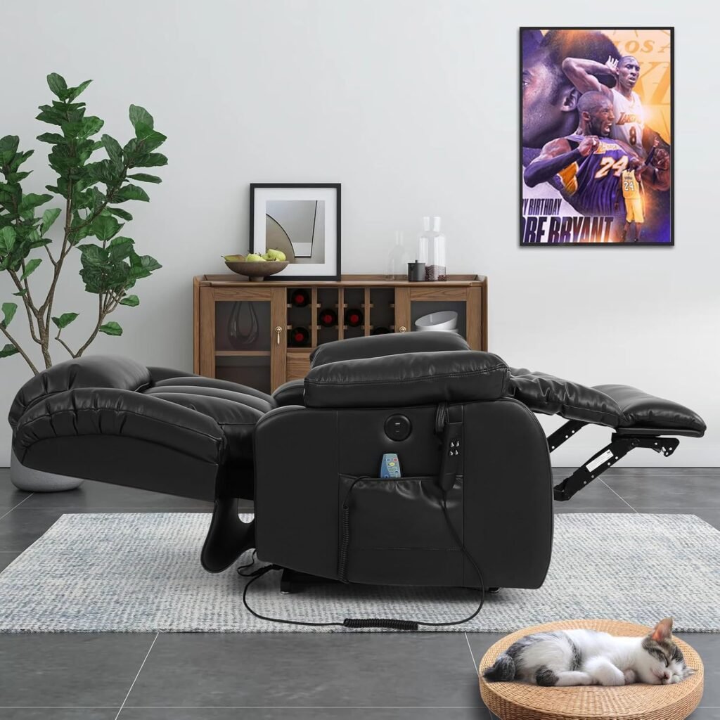 EDILLY Large Recliner Chairs, Power Lift Chairs Recliner for Elderly with Heat and Massage,Dual OKIN Motor,Comfy Breathable Leather Recliners for Living Room(Black)