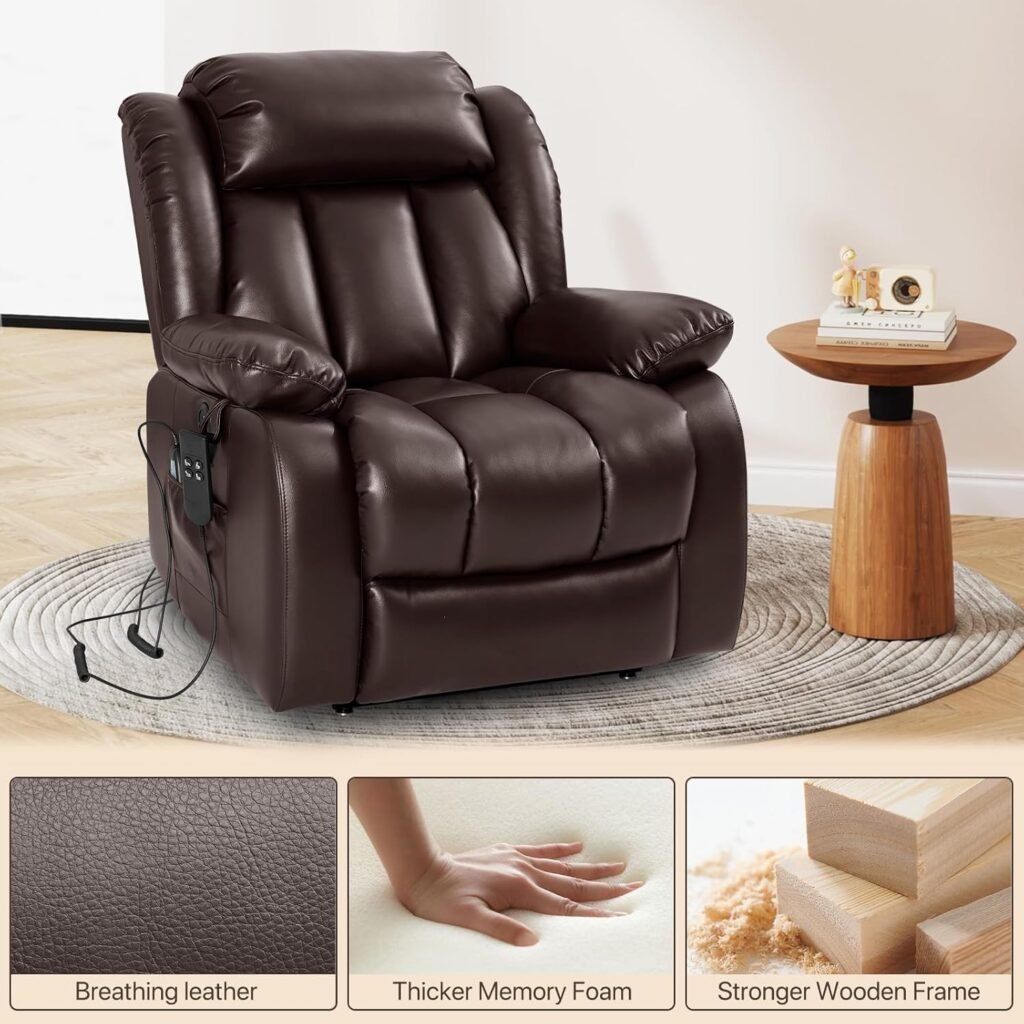 EDILLY Large Recliner Chairs, Power Lift Chairs Recliner for Elderly with Heat and Massage,Dual OKIN Motor,Comfy Breathable Leather Recliners for Living Room(Black)