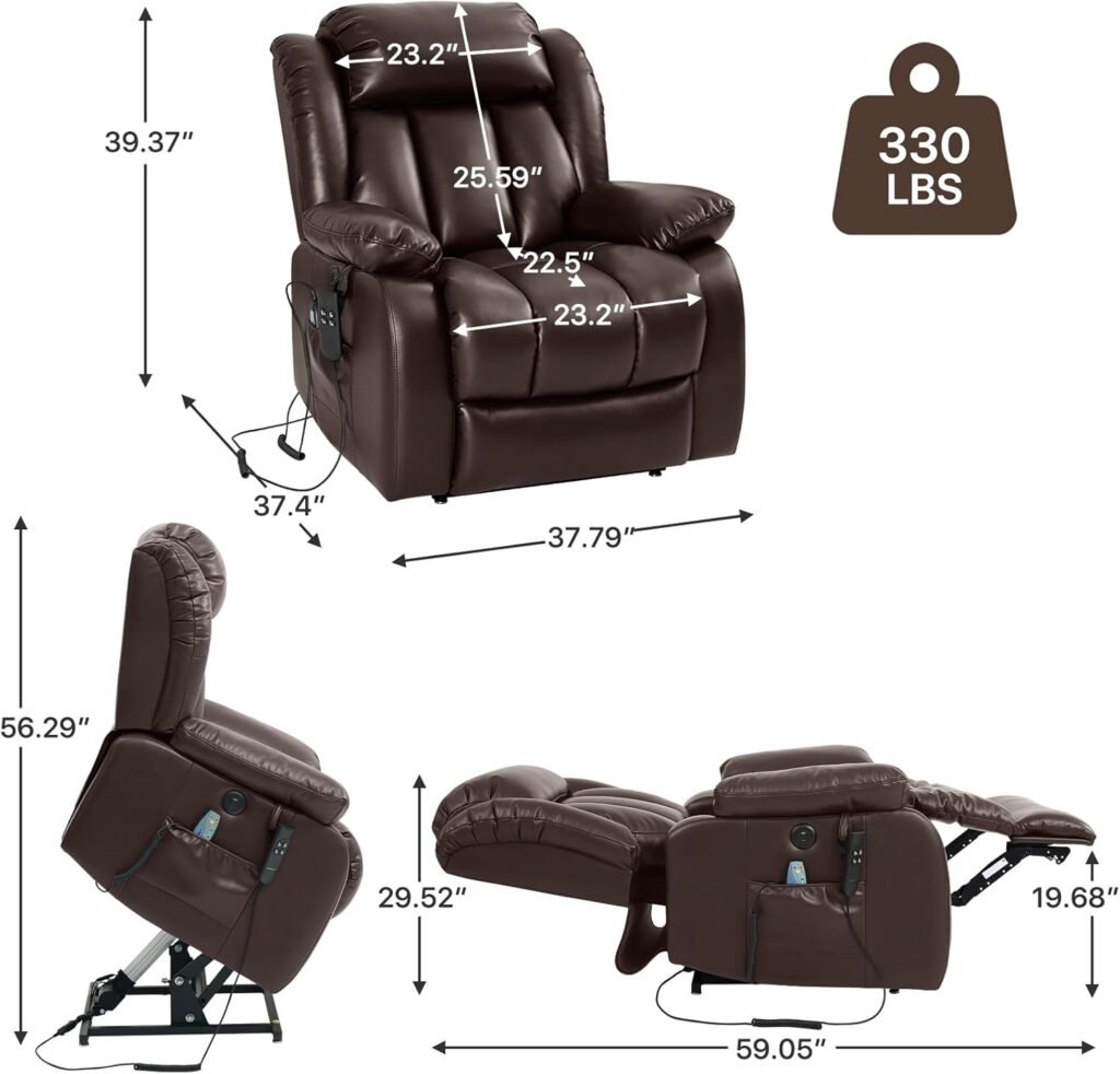 EDILLY Large Recliner Chairs, Power Lift Chairs Recliner for Elderly with Heat and Massage,Dual OKIN Motor,Comfy Breathable Leather Recliners for Living Room(Black)