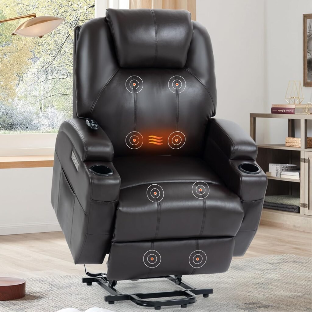 Electric Power Lift Recliner Chair for Elderly, Heavy Duty Motion Mechanism with 8-Point Vibration Massage and Lumbar Heating, Two Cup Holders and USB Charge Port,Brown Electric Power Lift Recliner Chair for Elderly, Heavy Duty Motion Mechanism with 8-Point Vibration Massage and Lumbar Heating, Two Cup Holders and USB Charge Port,Brown