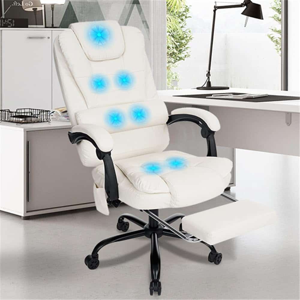 Executive Office Chair with Massage and Footrest Soft Leather Reclining Computer Chair Ergonomic High Back Desk Chair for Home Office Black