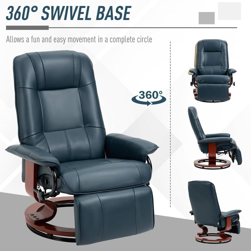 HOMCOM Faux Leather Manual Recliner, Adjustable Swivel Lounge Chair with Footrest, Armrest and Wrapped Wood Base for Living Room, Gray