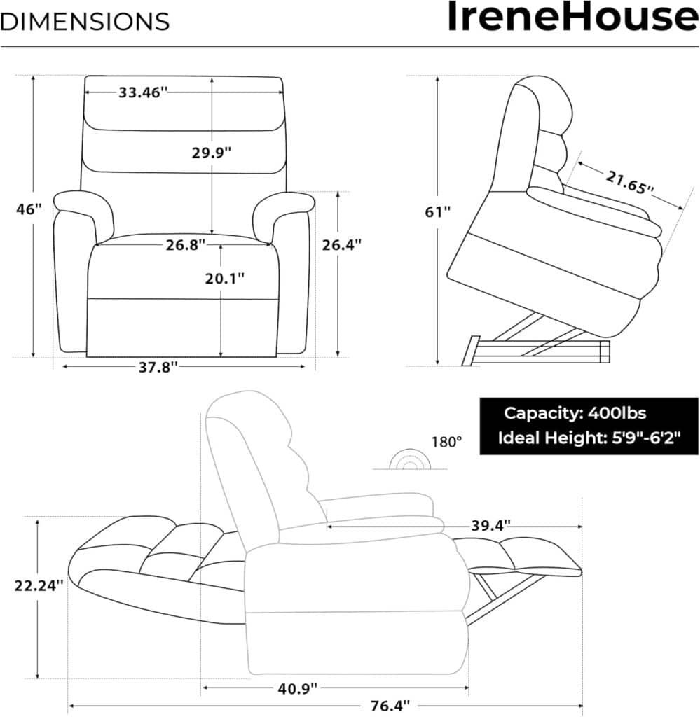 Irene House 9188 Lay Flat Lift Recliner Chair Heat Massage Dual Motor Infinite Position Up to 300 LBS Electric Power Lift Recliners, Medium(Beige Chenille)