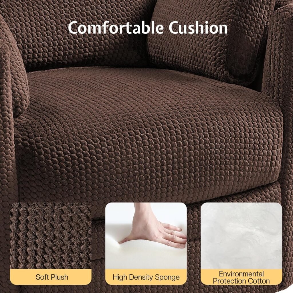 Jocisland Power Recliner Nursery Chair for Adults, Swivel Rocking Glider with 4 Massage Points, USB  Type-C Charging Ports, 2 Pillows, Barrel Armchair Single Sofa for Living Room Bedroom, Brown
