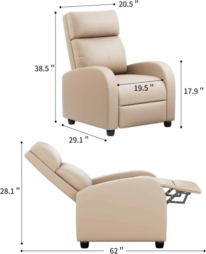 JUMMICO Recliner Chair Adjustable Home Theater Single Recliner Sofa Furniture with Thick Seat Cushion and Backrest Modern Living Room Recliners (Fabric, Aurora Grey)