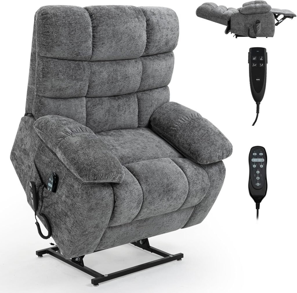 Lay Flat Dual Motor Large Electric Power Lift Chair with Massage Heat for Big People, Power Lift Recliner Chair w/Infinite Position, 2 Remote Controls, Light Gray Lay Flat Dual Motor Large Electric Power Lift Chair with Massage Heat for Big People, Power Lift Recliner Chair w/Infinite Position, 2 Remote Controls, Light Gray