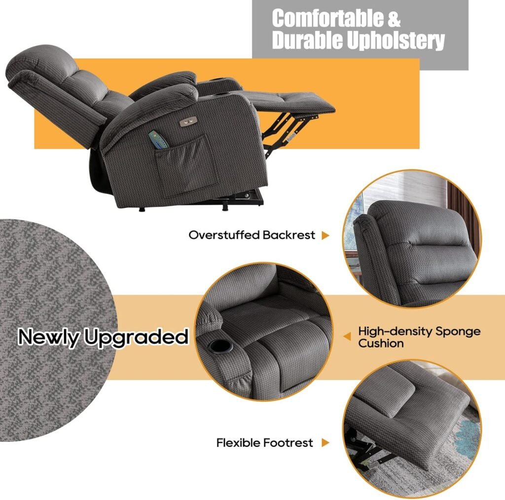 Lift Chair, Power Lift Recliner Chair for Elderly with Massage and Heat, Electric Power Lift Recliner Chair for Living Room with USB Port, 2 Cup Holders, 4 Pockets, Infinite Position