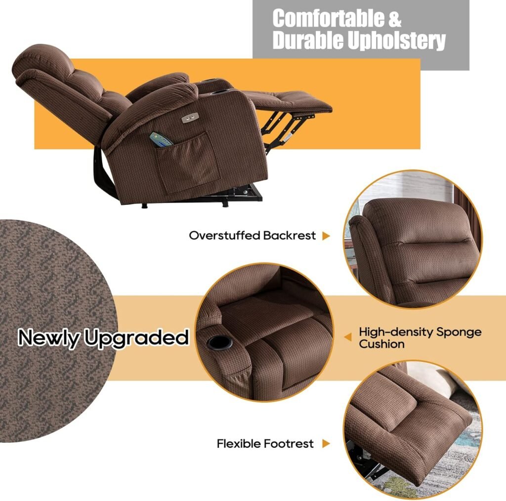 Lift Chair, Power Lift Recliner Chair for Elderly with Massage and Heat, Electric Power Lift Recliner Chair for Living Room with USB Port, 2 Cup Holders, 4 Pockets, Infinite Position