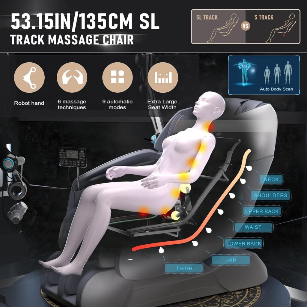 Massage Chair Full Body, 2024 4D SL-Track Zero Gravity Massage Chair Shiatsu Recliner with Mat, 9 Pre-Set Auto-Programmed, Body Scan, Airbag Massage