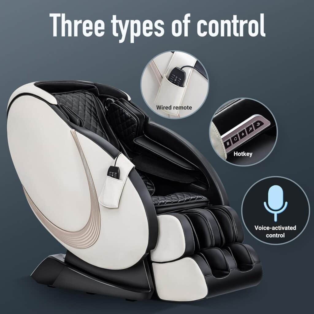 Massage Chair Full Body Recliner - Zero Gravity with Heat and Shiatsu Foot Massage Office Chair LCD Touch Screen Display Bluetooth Speaker Airbags Foot Rollers (White)