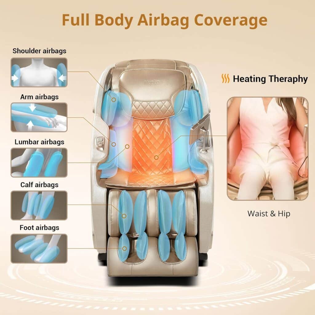 Massage Chair Full Body with Heat, Zero Gravity SL-Track 3D Massage Chairs with 12 Modes,12 Massage Techniques, Calf Foot Massage, Wireless Charging, Bluetooth Speaker Negative Oxygen lon (cream)