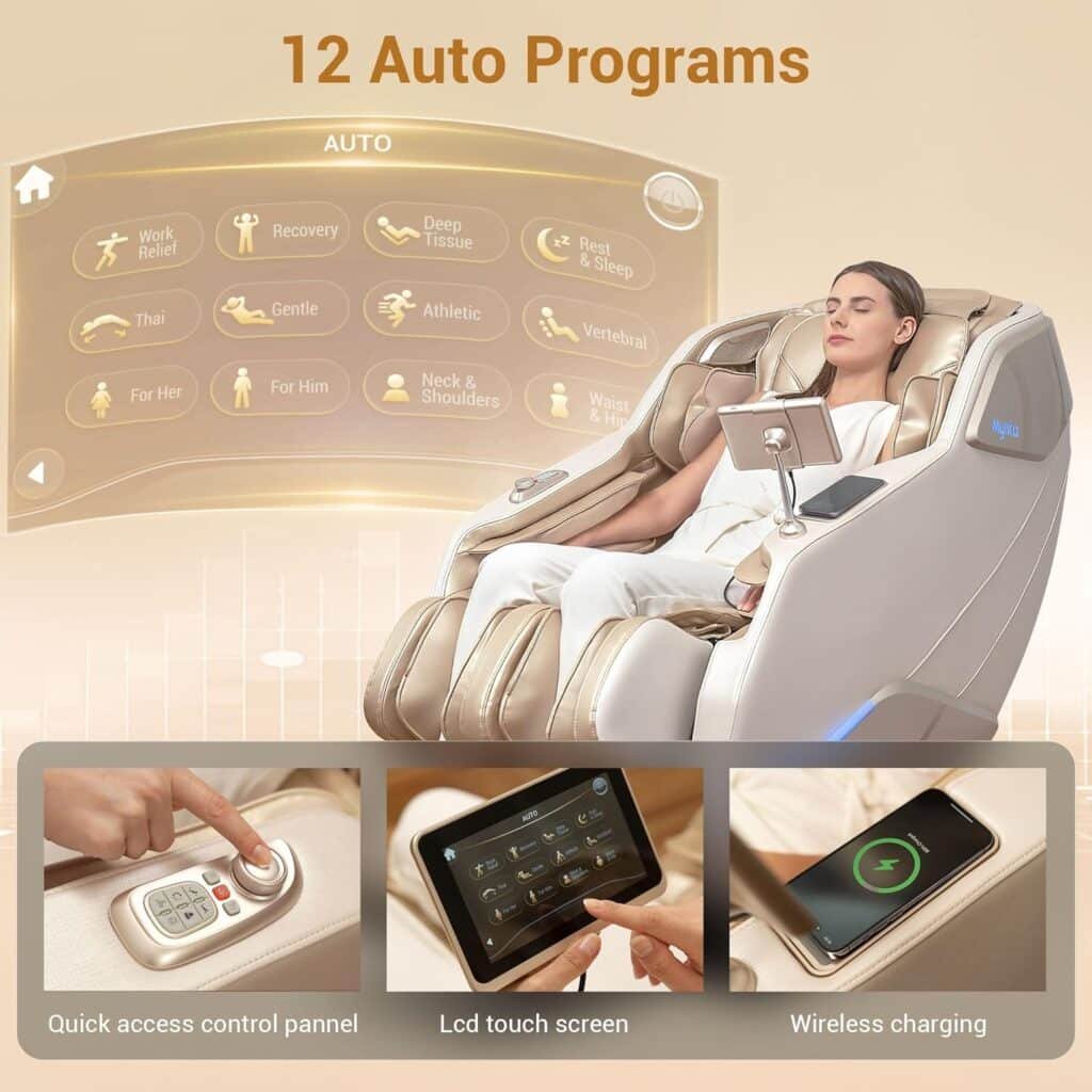 Massage Chair Full Body with Heat, Zero Gravity SL-Track 3D Massage Chairs with 12 Modes,12 Massage Techniques, Calf Foot Massage, Wireless Charging, Bluetooth Speaker Negative Oxygen lon (cream)