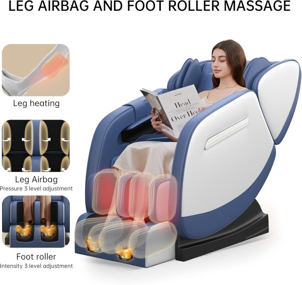 Massage Chair Recliner with Zero Gravity, Full Body Air Pressure, Heat and Foot Roller Included, Brown