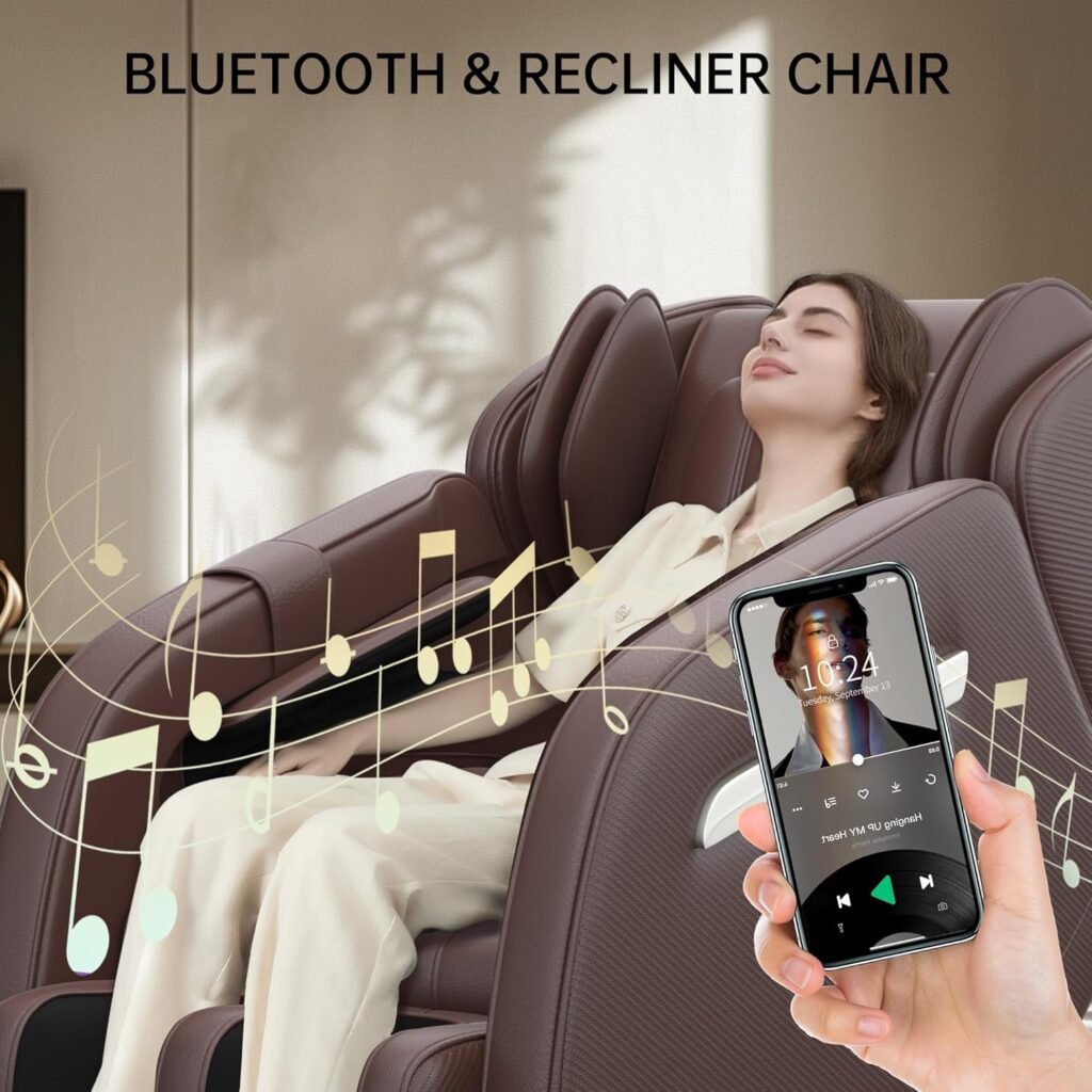 Massage Chair Recliner with Zero Gravity, Full Body Air Pressure, Heat and Foot Roller Included, Brown
