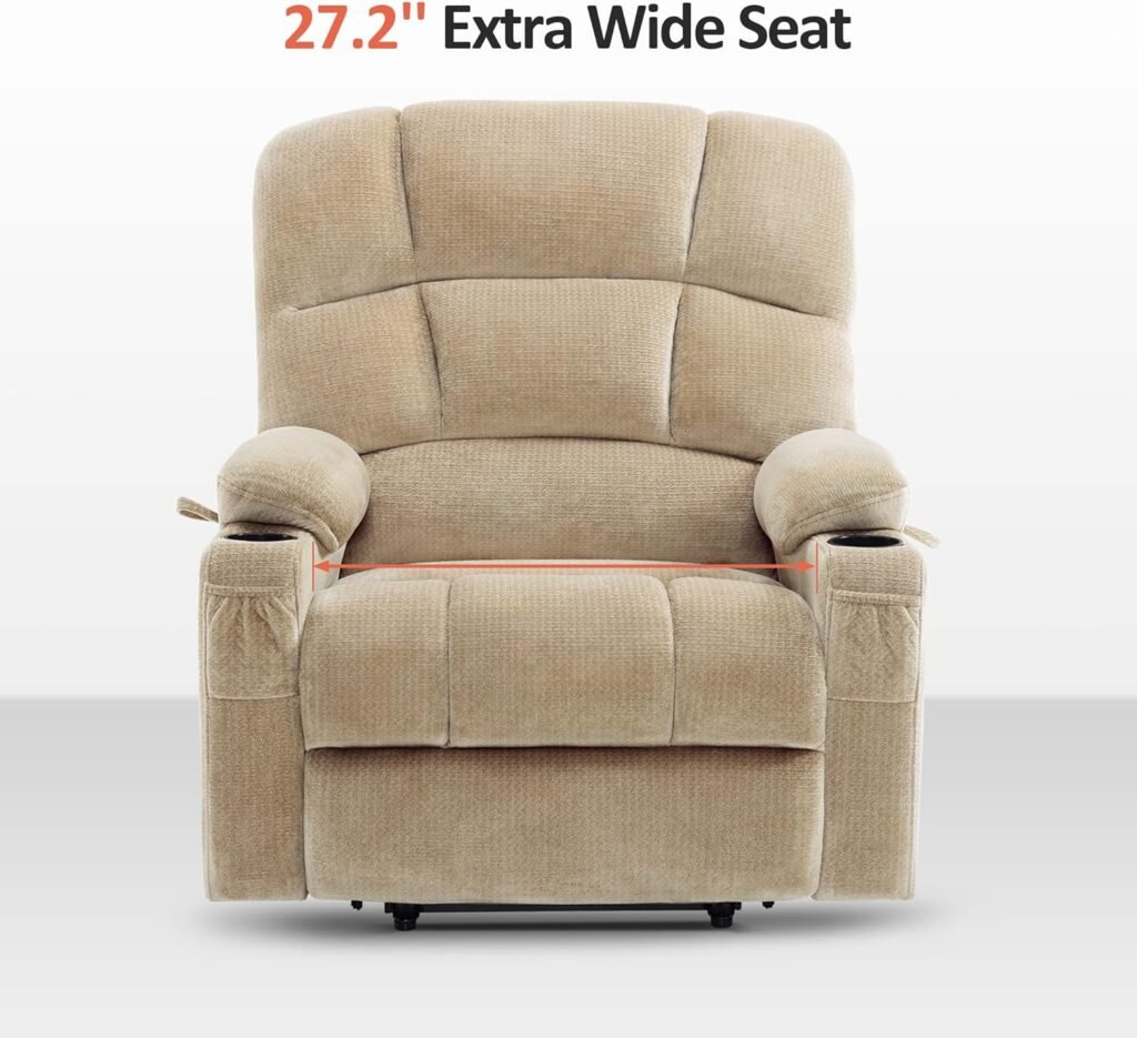 MCombo Dual Motor Power Lift Recliner Chair with Massage and Heat for Elderly People, Infinite Position, USB Ports, Cup Holders, Fabric 7680 (Large-Regular, Navy Blue)