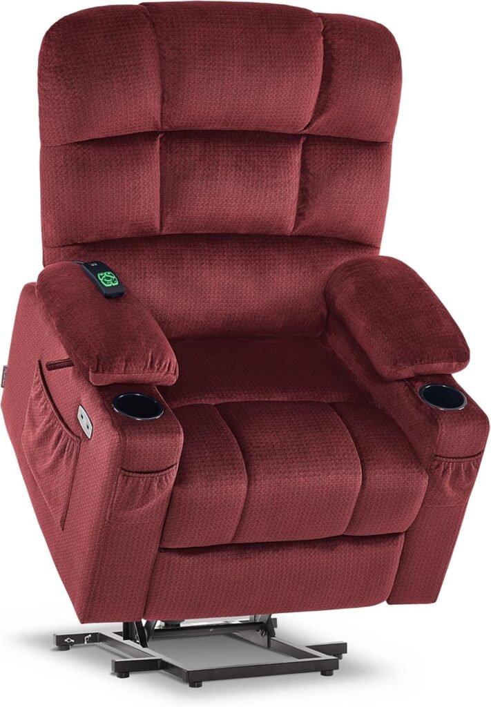 MCombo Dual Motor Power Lift Recliner Chair with Massage and Heat for Elderly People, Infinite Position, USB Ports, Cup Holders, Fabric 7680 (Large-Regular, Navy Blue)