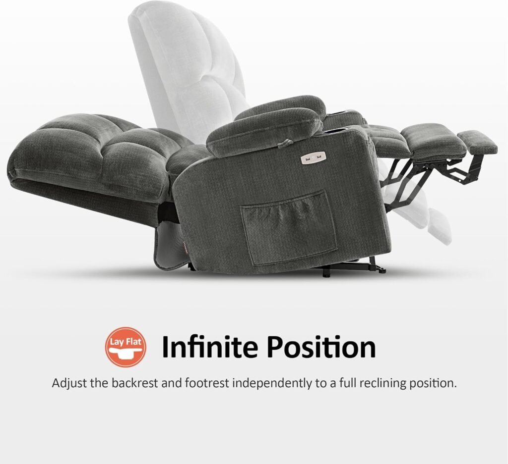 MCombo Dual Motor Power Lift Recliner Chair with Massage and Heat for Elderly People, Infinite Position, USB Ports, Cup Holders, Fabric 7680 (Large-Regular, Navy Blue)