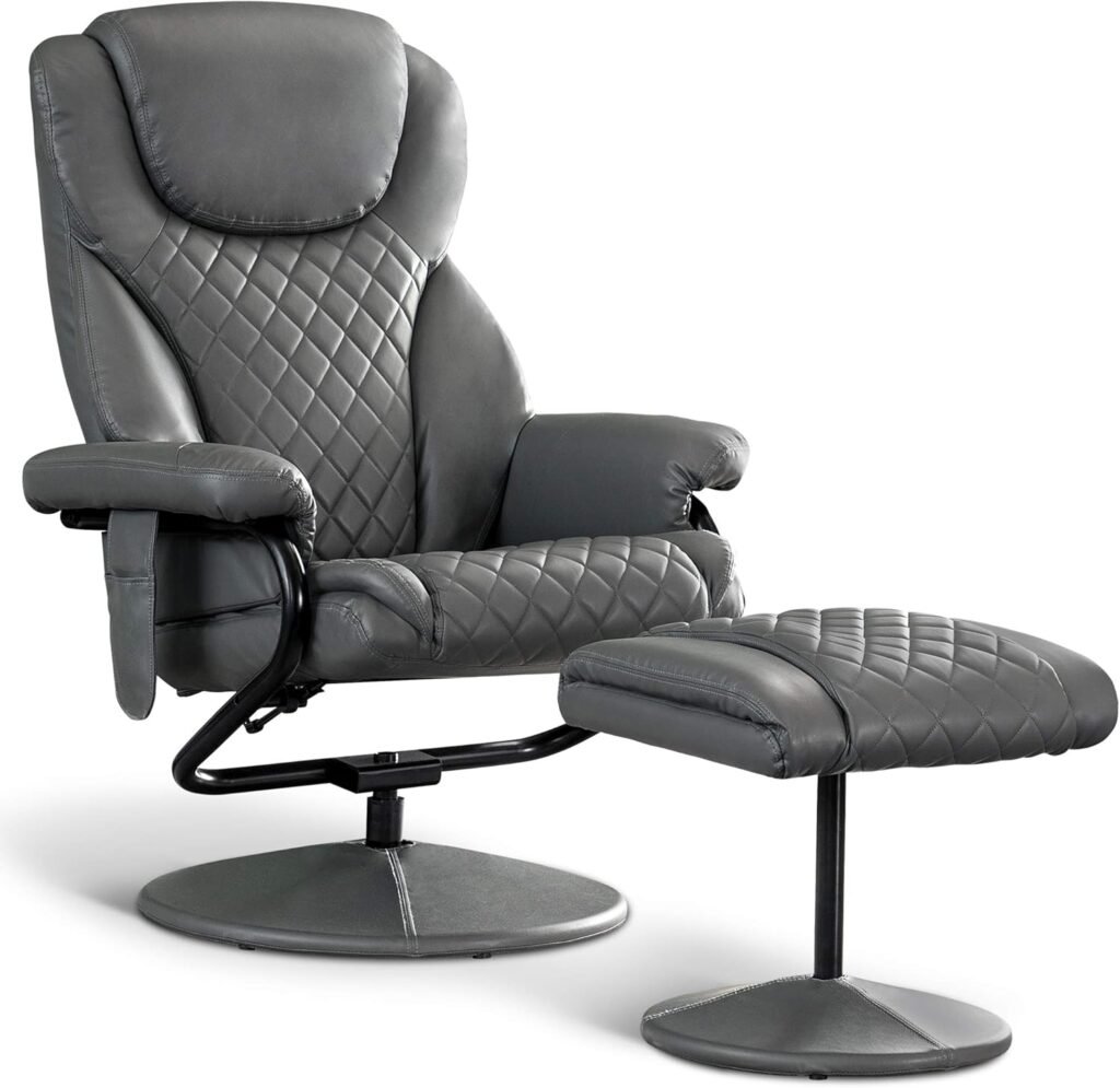 MCombo Recliner with Ottoman, Reclining Chair with Massage, 360 Swivel Living Room Chair Faux Leather, 4901 (Grey) MCombo Recliner with Ottoman, Reclining Chair with Massage, 360 Swivel Living Room Chair Faux Leather, 4901 (Grey)