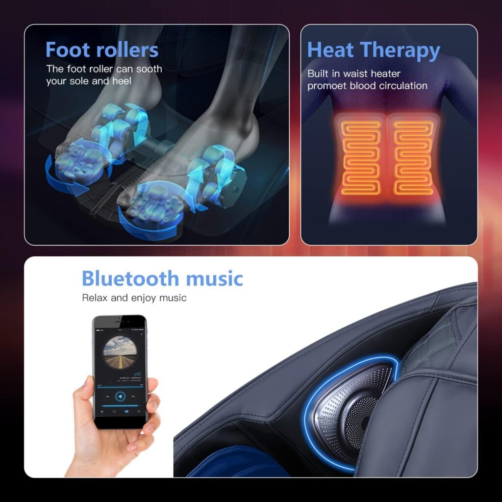 PayLessHere NASCAR Full Body Massage Chair,Zero Gravity Electric Shiatsu Massage Chair Recliner with Heat Therapy Foot Roller SL-Track Stretch Vibrating Wireless Bluetooth Speaker,Black (DAL, Black)