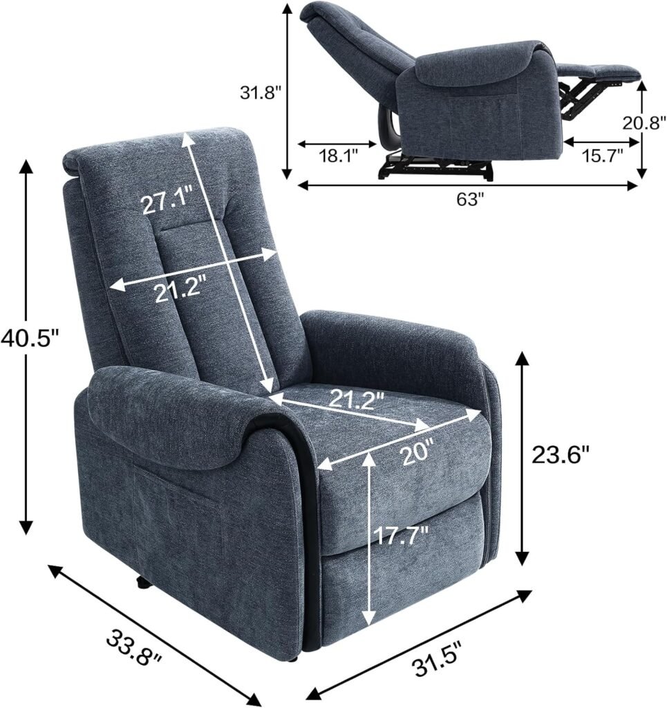 Power Electric Recliner Chair with Adjustable Headrest,Airbag Massage Reclining Chair for Adults,Single Sofa for Living Room,Blue