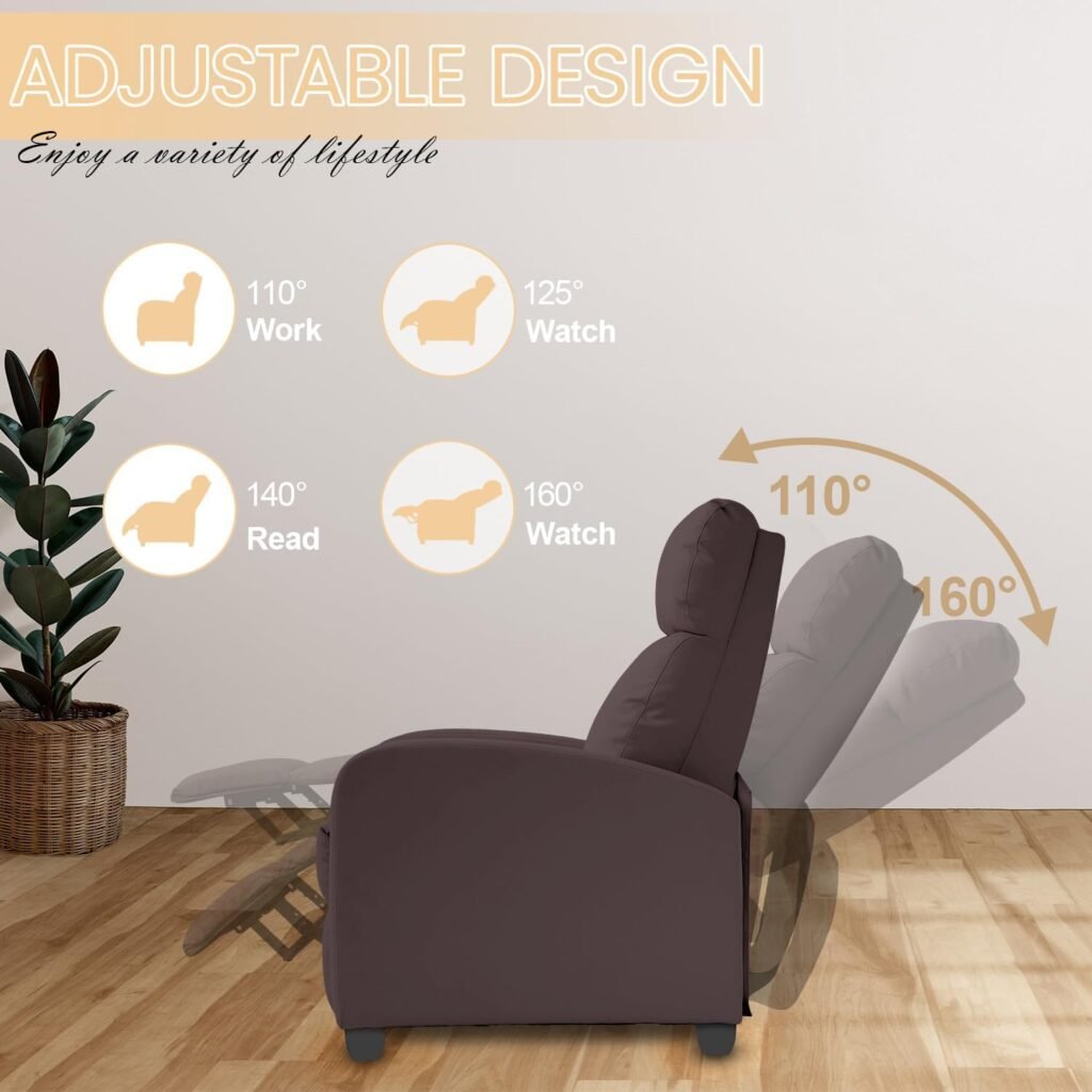 Recliner Chair Breathable Padded PU Leather Massage Single Sofa Recliners for Small Recliner Chair with Footrest Home Theater Seating for Bedroom Living Room,Black