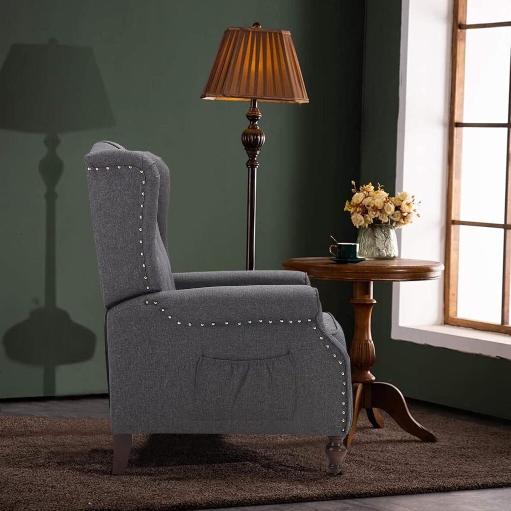 Recliner Wingback Chair - Tufted Arm Chair Recliner - Massage Recliner Chair with Heat - Fabric Push Back Recliner with Remote Control, Heating Function, Adjustable Backrest (Grey)