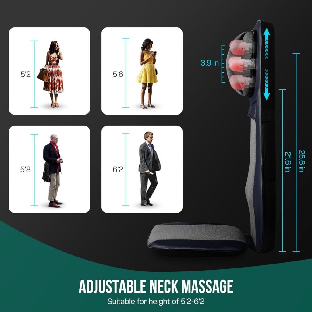 Snailax Shiatsu Neck Back Massager With Heat Full Back Kneading Shiatsu Or Rolling Massage Massage Chair Pad With Height 3 1024x1024