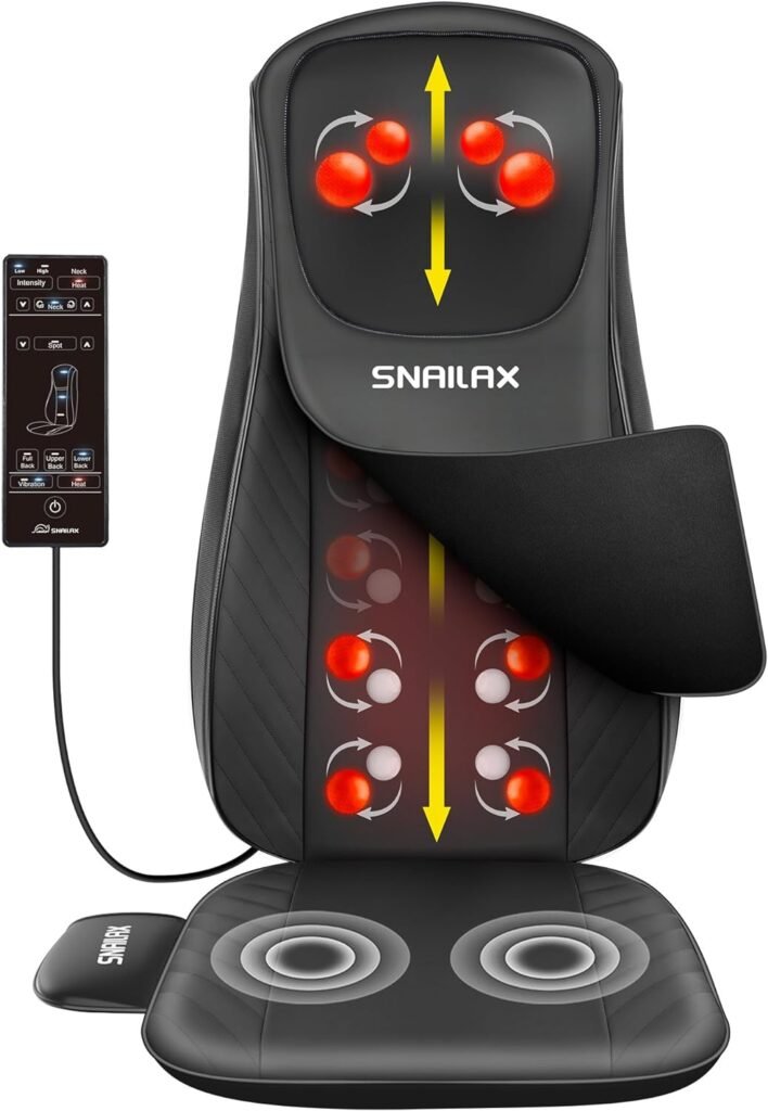 Snailax Upgraded Shiatsu Back Massager with Heat -Deep Kneading Massage Chair Pad with Adjustable Intensity,Full Body Massage Seat Cushion for Relaxation