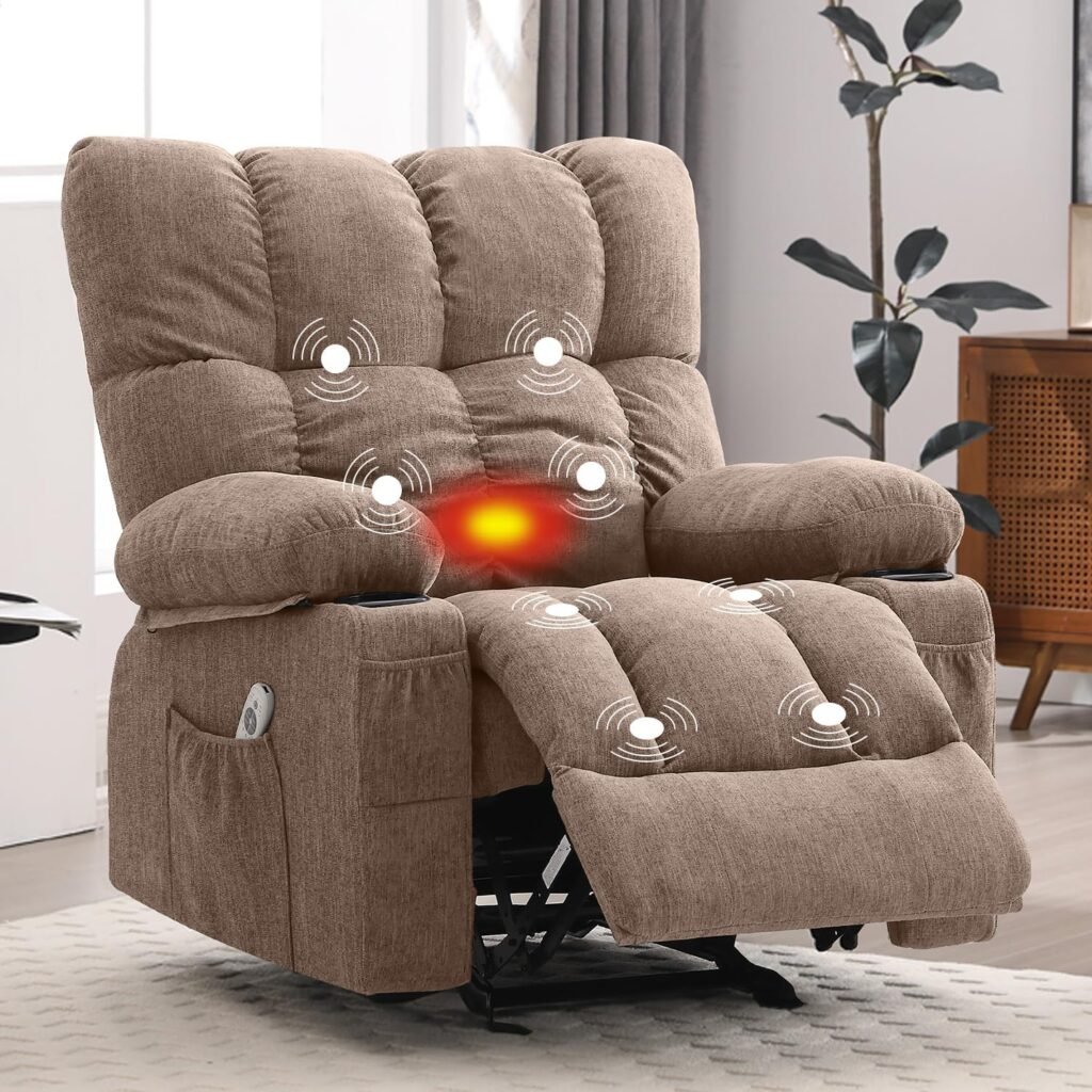 Swivel Rocker Recliner, Recliner Chairs with Massage and Heat, Ergonomic Power Recliner Sofa with Cup Holders and USB Ports
