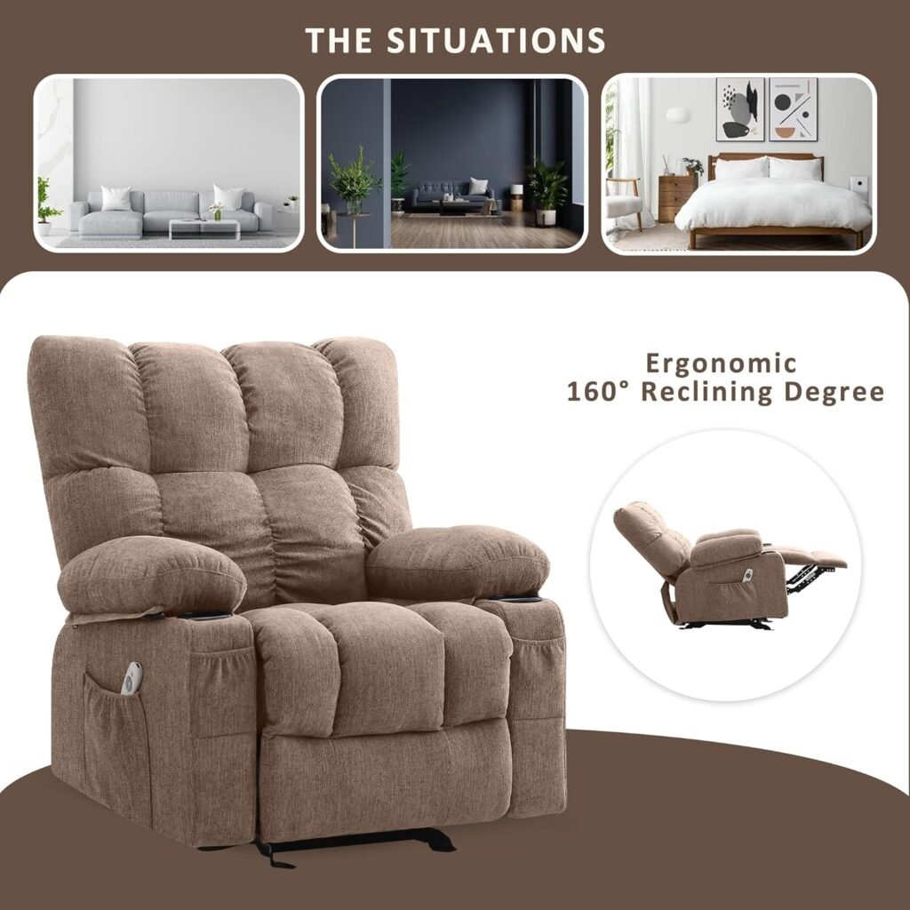 Swivel Rocker Recliner, Recliner Chairs with Massage and Heat, Ergonomic Power Recliner Sofa with Cup Holders and USB Ports