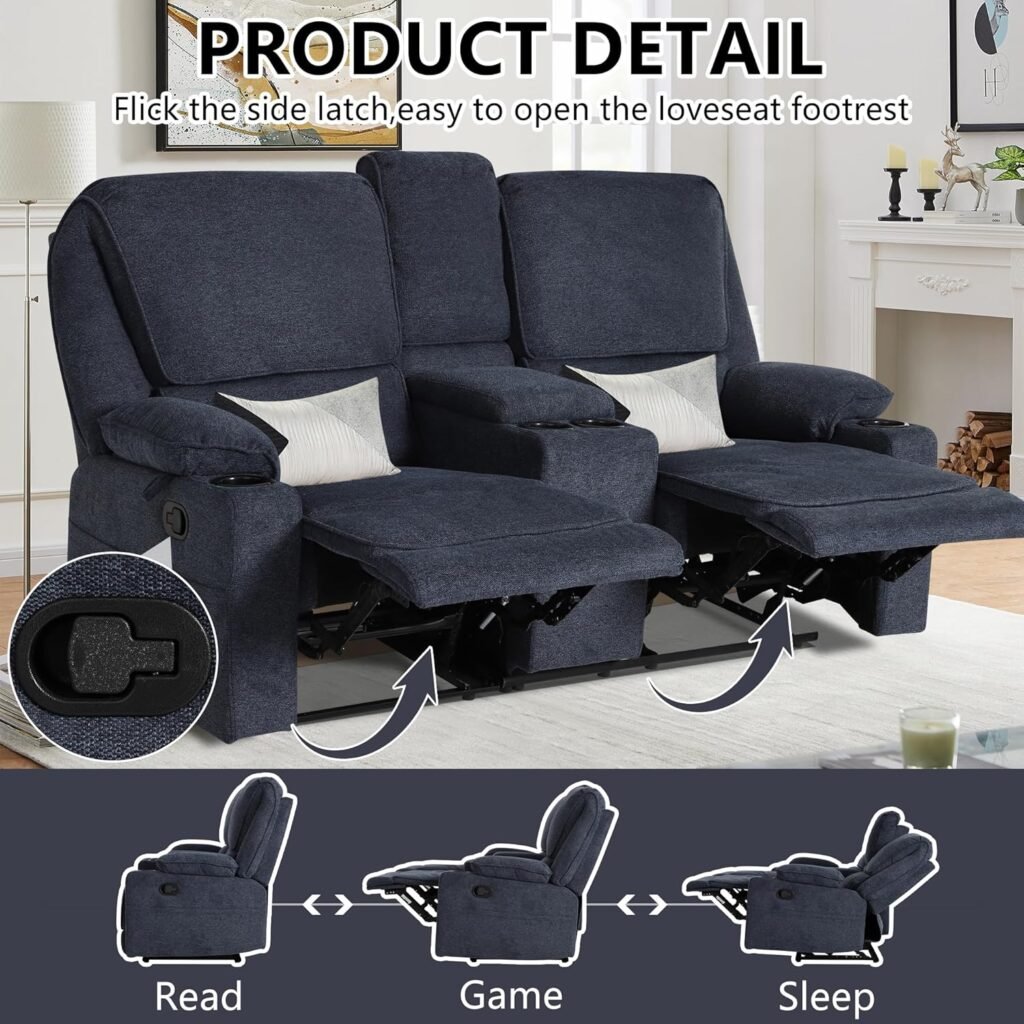 Swivel Rocker Recliner with Massage and Heated Functions, Living Room Chair with Remote Control, Two Cup Holders，Navy Blue