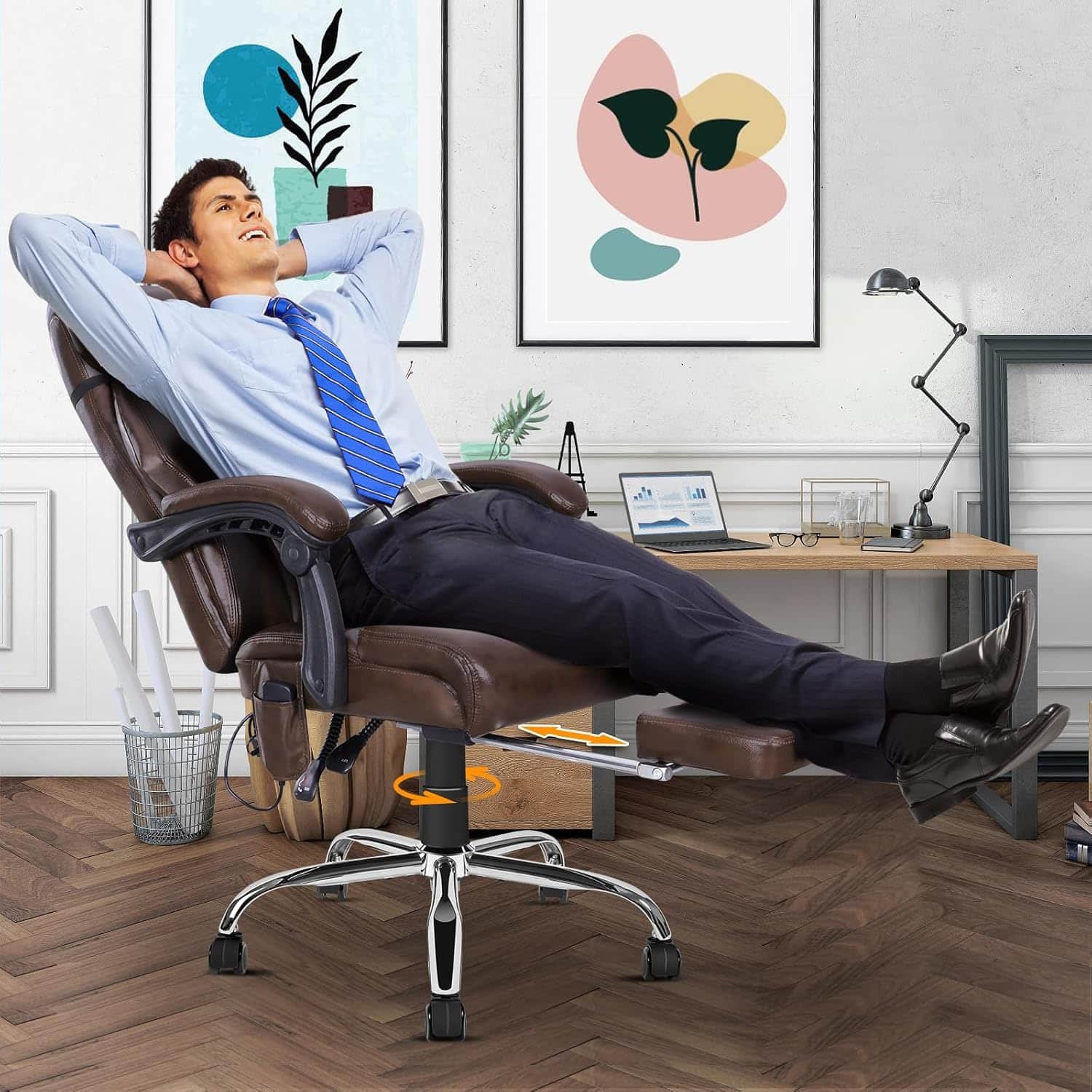 2 Point Kneading Massage Executive Office Chair with Adjustable Seat Height, Reclining Backrest, Expandable Footrest and Heating Function 2 Point Kneading Massage Executive Office Chair with Adjustable Seat Height, Reclining Backrest, Expandable Footrest and Heating Function