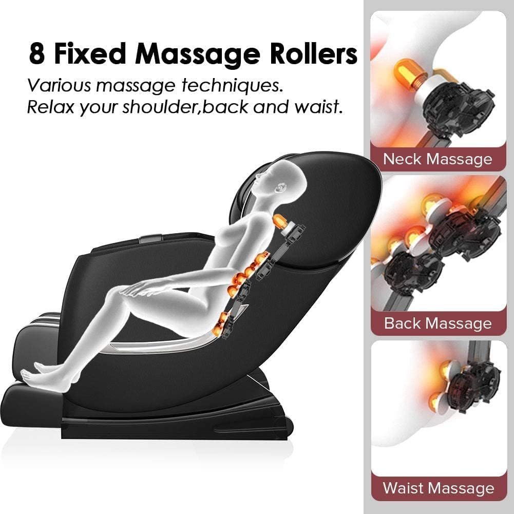 2024 Massage Chair, Full Body Zero Gravity Massage Chair with 8 Fixed Massage Rollers, 6 Auto Modes, Waist Heated, Bluetooth Speaker, Black