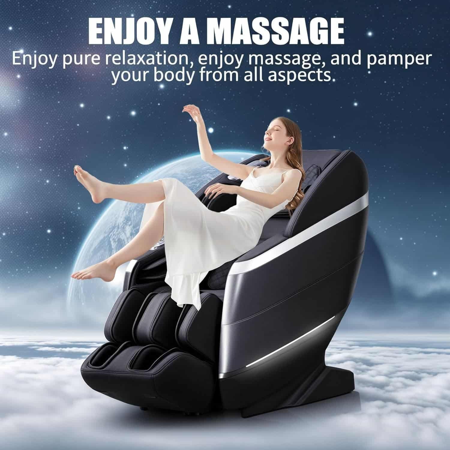 4D Full Body Massage Chair with Flexible 166° Track, Reading Light, 18 Massage Modes, 11 Techniques, 36 Airbags, Zero Gravity Recliner with Yoga Stretch and Foot Massage Black