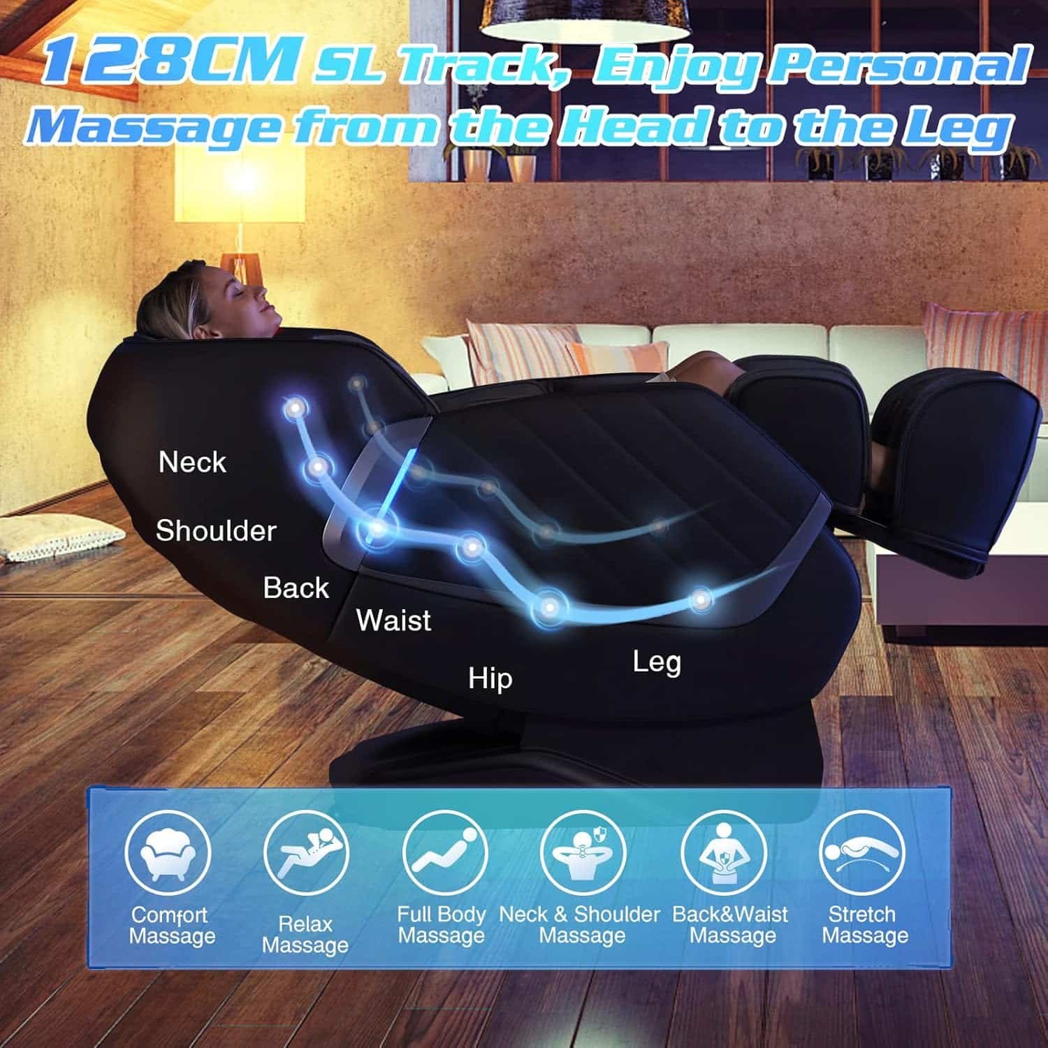 4D Massage Chair Full Body Zero Gravity Full Body SL Track Intelligent Voice Control Bluetooth Speaker with Heated, Black
