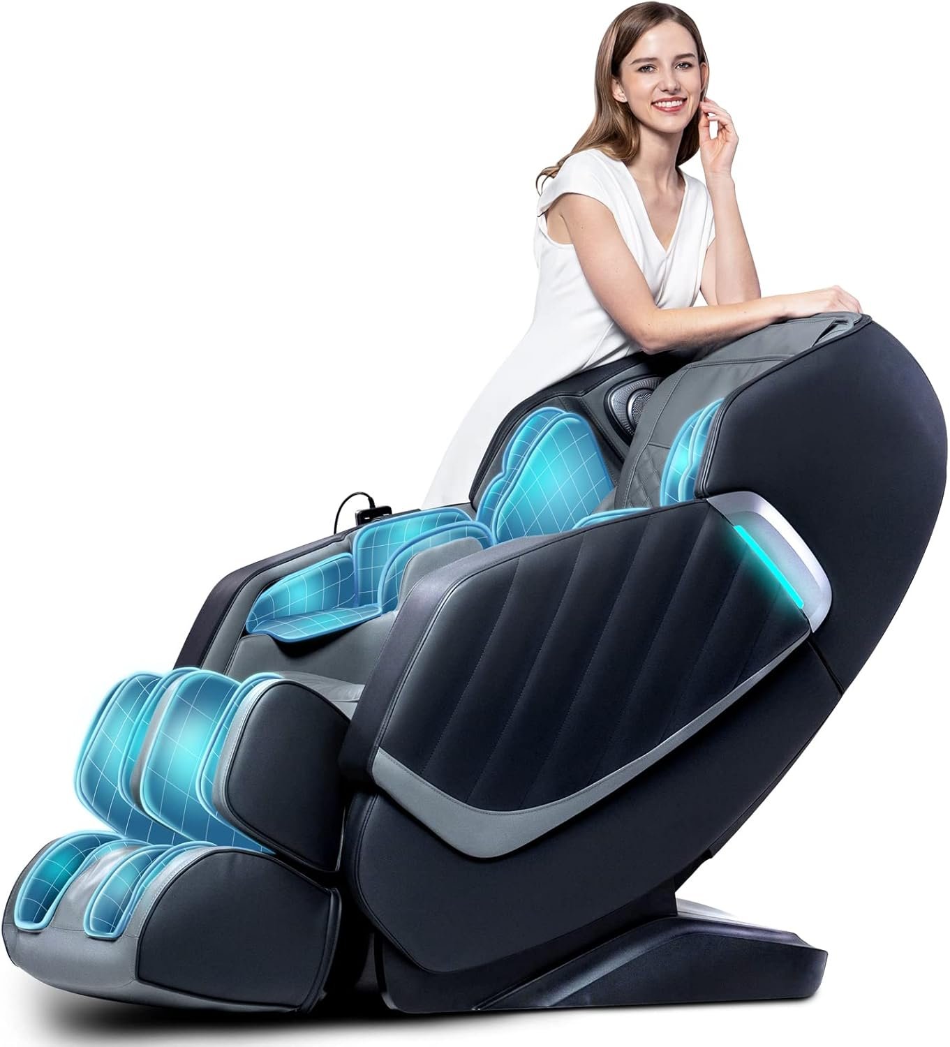 4D Massage Chair Full Body Zero Gravity Full Body SL Track Intelligent Voice Control Bluetooth Speaker with Heated, Black