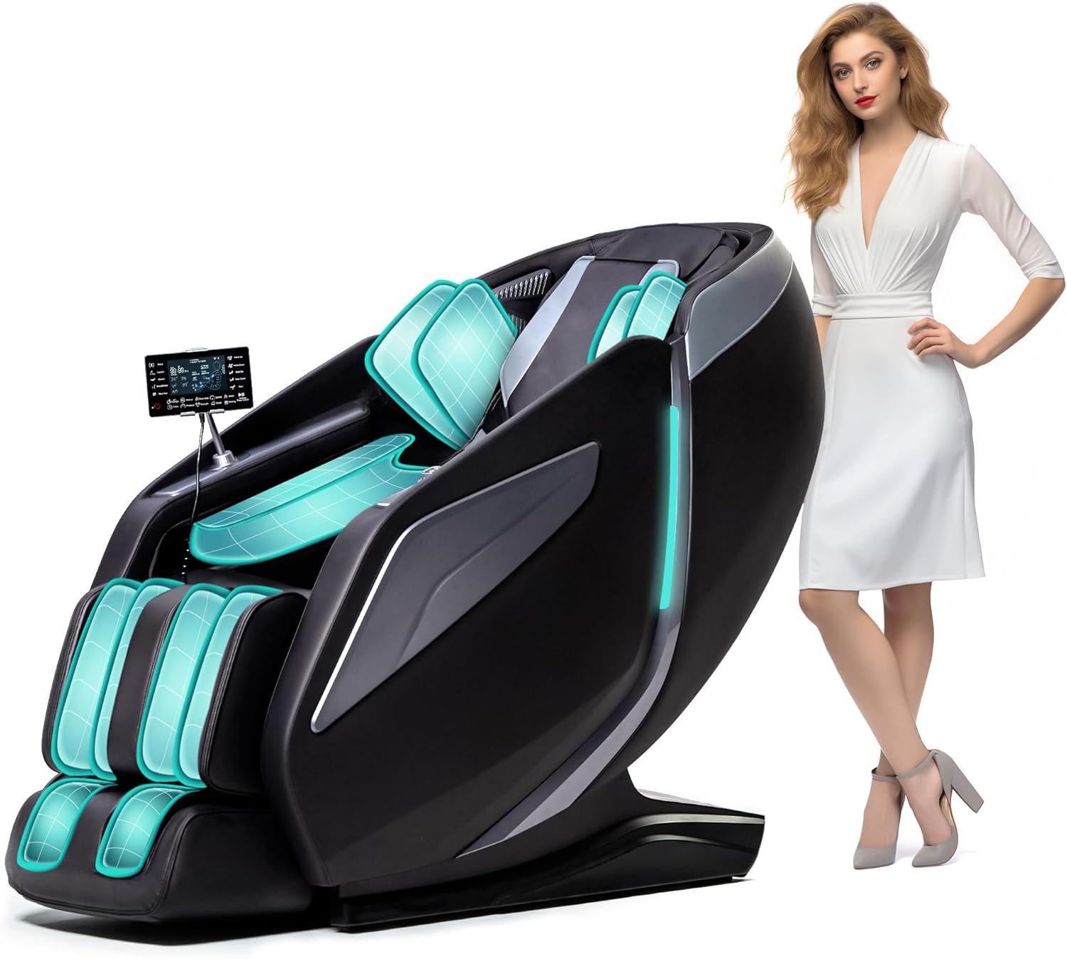 4D Massage Chair Full Body Zero Gravity Full Body SL Track Intelligent Voice Control Bluetooth Speaker with Heated, Black