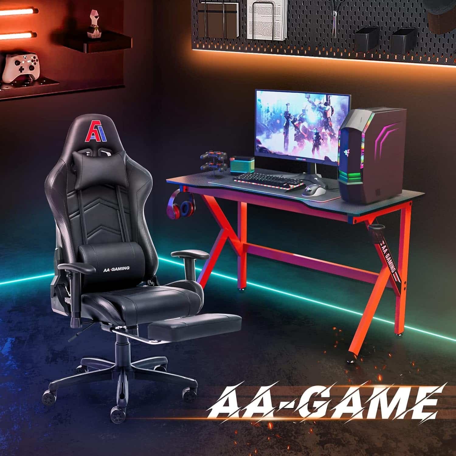AA Products Gaming Chair High Back Ergonomic Computer Racing Chair Adjustable Gamer Chair with Footrest, Lumbar Support Swivel Chair – BlackPurple