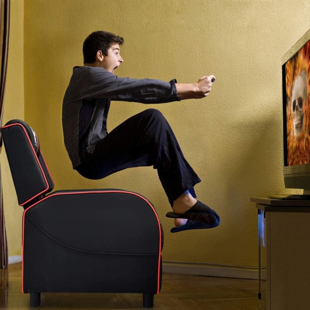 Adjustable, Racing Style Massage Single Sofa with Headrest  Lumbar Pillow, PU Leather Recliner Video Game Chairs, Red