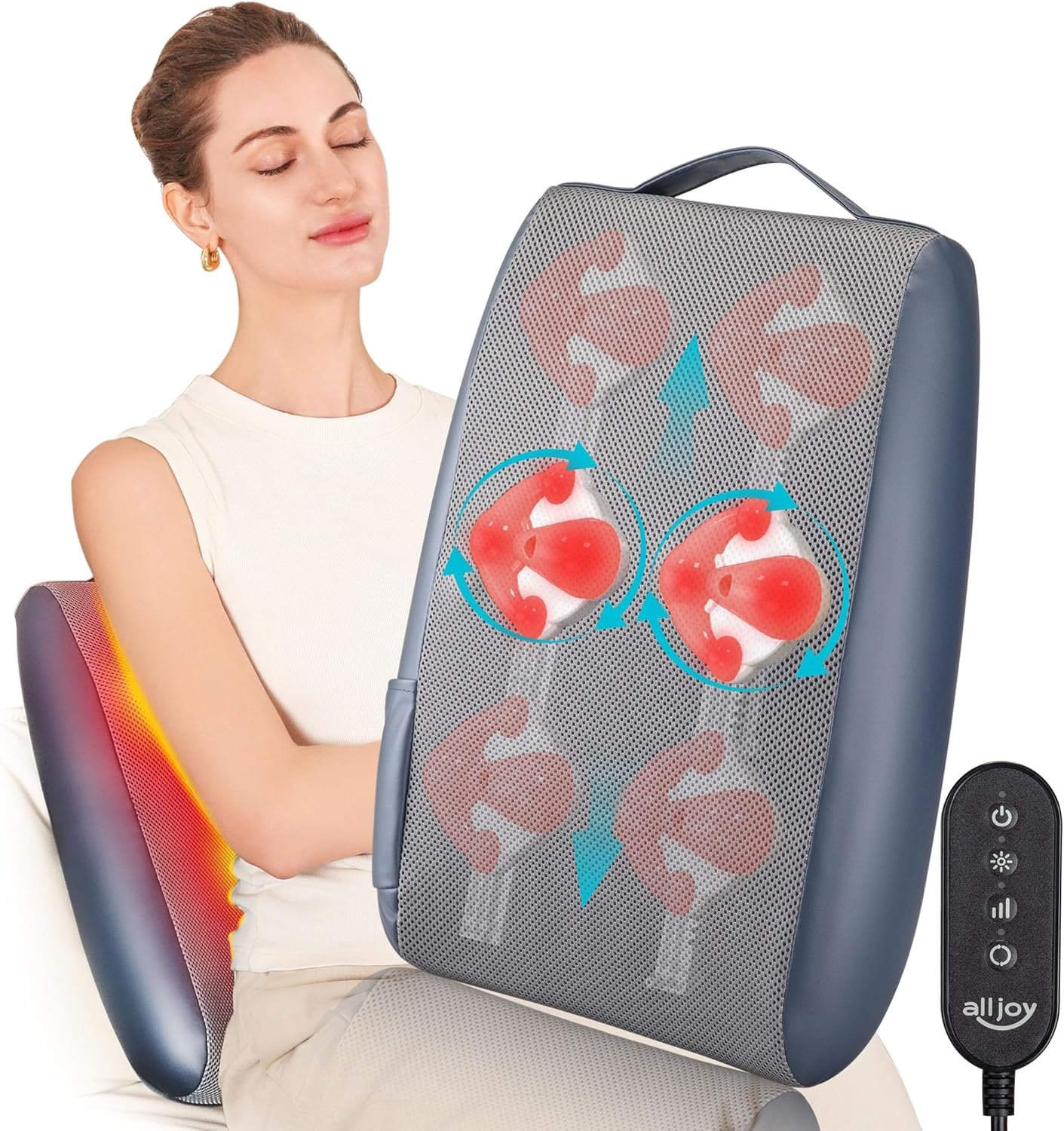 ALLJOY Christmas Gifts for Men Women, Full Back Rolling Shiatsu Massager for Pain Relief Deep Tissue - Cordless Portable Back Massager with Heat,3D Kneading Massage for Back, Shoulders, Waist, Legs ALLJOY Christmas Gifts for Men Women, Full Back Rolling Shiatsu Massager for Pain Relief Deep Tissue - Cordless Portable Back Massager with Heat,3D Kneading Massage for Back, Shoulders, Waist, Legs