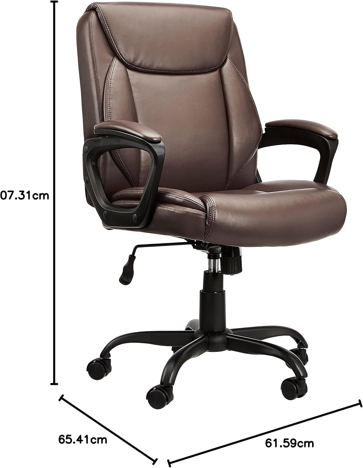 Amazon Basics Classic Puresoft PU Padded Mid-Back Height Adjustable Office Computer Desk Chair with Armrest, 26D x 23.75W x 42H, Black
