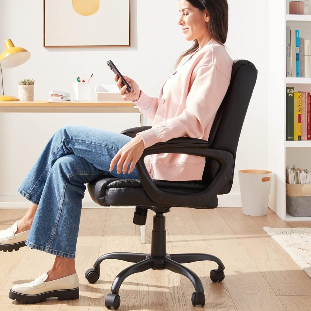 Amazon Basics Classic Puresoft Pu Padded Mid Back Height Adjustable Office Computer Desk Chair With Armrest 26d X 2375w 1 3 1024x1024