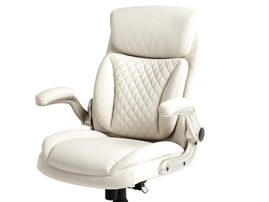 Amazon Basics Ergonomic Desk Office Chair Flip Up Armrests Adjustable Height Grey Leather 2 1024x769